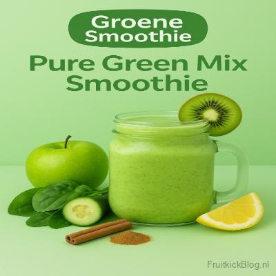 Pure Green Mix Smoothie 1 Pure Green Smoothie in een glas met appel, kiwi,, citroen en komkommer