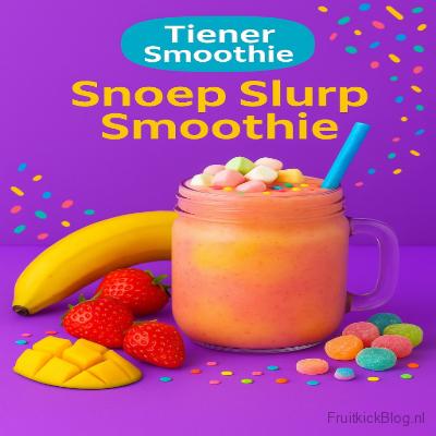 Snoep Slurp Smoothie 5 Snoep Slurp Smoothie in een glas met fruit en snoep