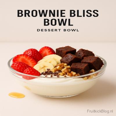 Brownie Bliss Bowl met romige chocolade en gezonde toppings – ideaal dessert recept.