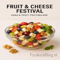 Fruit & Cheese Festival salade met diverse kazen en kleurrijk fruit – feestelijke gezonde salade