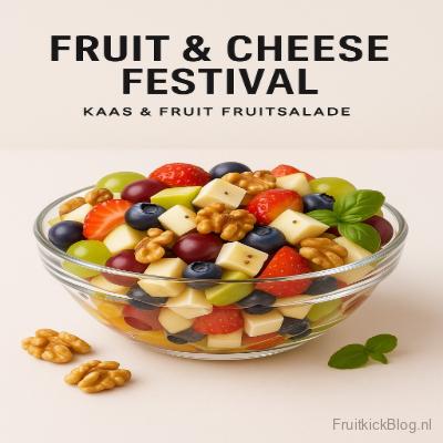 Fruit & Cheese Festival – Kaas & Fruitsalade 4 Fruit & Cheese Festival salade met diverse kazen en kleurrijk fruit – feestelijke gezonde salade