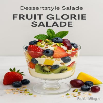 Fruit Glorie salade met romige dressing en fruit – feestelijke dessertstyle salade.