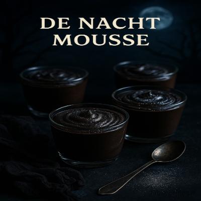 De Nacht Mousse - Halloween Dessert 1 Een fluweelzachte, donkere chocolademousse met een vleugje espresso en een glans van eetbaar ‘maanlicht’-poeder. Een decadent dessert dat de duisternis van de nacht perfect weergeeft.