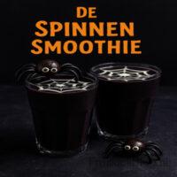 De Spinnen Smoothie - Halloween 1 De Spinnen Smoothie – griezelige Halloween smoothie met donkere bessen en yoghurt.