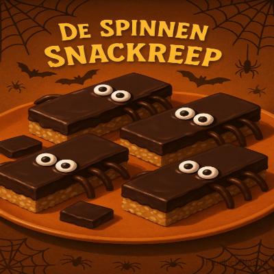De Spinnen Snackreep - Halloween Snack 4 De Spinnen Snackreep – chocolade snackreep met spinnenweb decoratie, heerlijke Halloween snack.