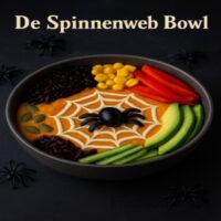 De Spinnen Web Bowl – griezelige Halloween bowl met fruit en spinnenwebdecoratie.