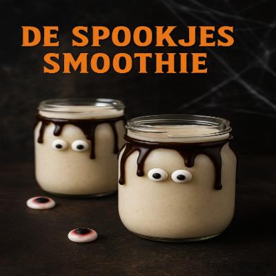 De Spookjes Smoothie - Halloween Smoothie 5 Een romige witte smoothie met een vleugje vanille en kokos, versierd met eetbare oogjes of donkere chocoladeswirl — alsof de spookjes er zelf in rondwaren!