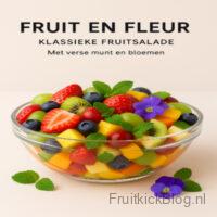 Fruit en Fleur – Klassieke Fruitsalade 2 Fruit en Fleur salade met kleurrijk fruit en bloemige tonen – frisse klassieke fruitsalade.