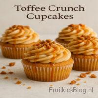 Toffee Crunch Cupcakes - Muffins & Cupcakes 4 Toffee Crunch cupcakes – romige cupcakes met karameltoffee en knapperige topping.