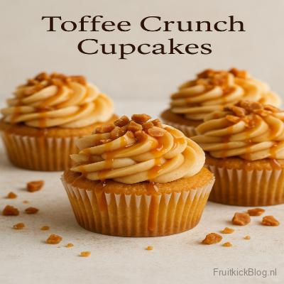 Toffee Crunch Cupcakes - Muffins & Cupcakes 4 Toffee Crunch cupcakes – romige cupcakes met karameltoffee en knapperige topping.