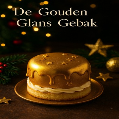 De Gouden Glans Gebak - Kerst Dessert 7 Een luxe, goud glanzend kerstgebakje met luchtige vanille cake, mascarpone crème en een gouden spiegel glazuur. Perfect voor een chique kerstdessert.