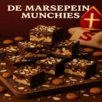 De Marsepein Munchies - Sinterklaas Snack 3 Knapperige, met chocolade omhulde blokjes marsepein met kruidnoten en amandelen – een super makkelijke Sinterklaas snack om te delen tijdens pakjesavond.