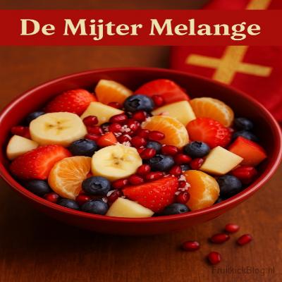 De Mijter Melange - Sinterklaas Bowl 5 Een kleurrijke fruit bowl vol vitamine en vrolijkheid — met rood, wit en goud als eerbetoon aan de mijter van Sinterklaas. Deze gezonde traktatie is perfect als ontbijt, dessert of tussendoortje tijdens het heerlijk avondje!