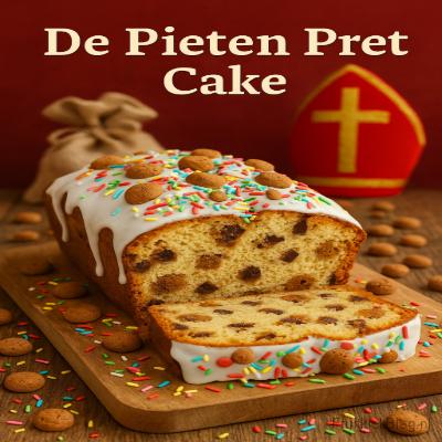 De Pieten Pret Cake - Sinterklaas Dessert 9 Een luchtige cake vol feestelijke stukjes kruidnoot, chocolade en kleurrijke sprinkles, precies wat de Pieten bakken als ze zelf iets lekkers willen tijdens pakjesavond!