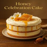 Honey Celebration Cake - Fruitkick Bakkerij 1 Een zachte honing cake met romige mascarpone-honing crème en een vleugje citrus. Perfect voor verjaardagen, bruiloften of elk speciaal moment.