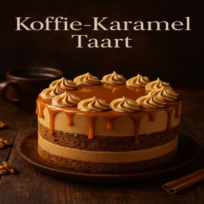 Een decadente laagjestaart met koffie spons, zijdezachte karamel botercrème en een glanzende karameldrip — een perfecte combinatie van bitter en zoet.