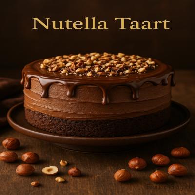 Nutella Taart - Fruitkick Bakkerij 2 Een rijke, smeuïge chocoladetaart met Nutella in het beslag en in de vulling. Afgewerkt met romige Nutella-botercrème — een droomtaart voor elke chocoholic!