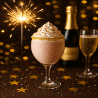 De Champagne Shake is een feestelijke, romige en licht sprankelende shake op basis van champagne of alcoholvrije bubbels, perfect voor Oud & Nieuw.