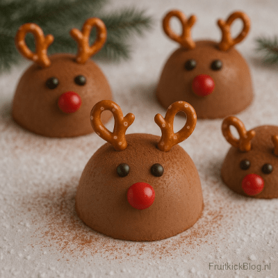 Een romige chocolade‑vanille bavarois in rendierstijl, feestelijk en perfect voor Kerst.