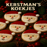 Kerstman Koekjes - Kerst baksels 4 Zachte suiker koekjes versierd als de Kerstman, compleet met rode muts, witte baard en vrolijke details. Ideaal voor kerstfeestjes en kinderen.