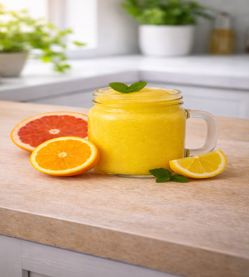 Een heerlijke citrus smoothie in een glas met citrus en grapefruit
