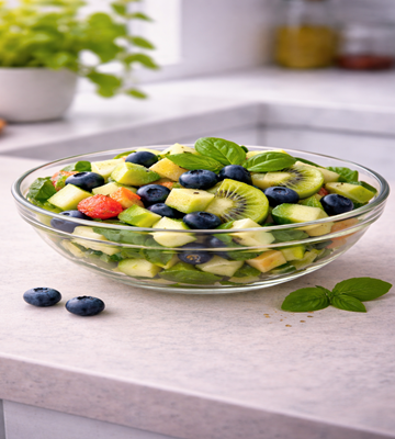 Fresh Vitality fruitsalade met groente, fruit en superfoods frisse gezonde fruitsalade.