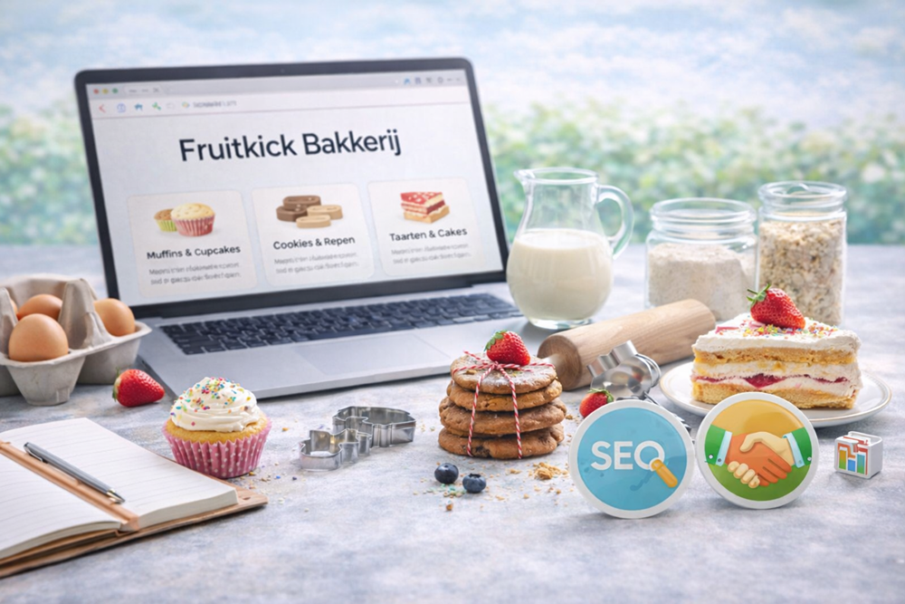 Illustratie van huisgemaakte baksels en zoete recepten voor Fruitkick Bakkerij