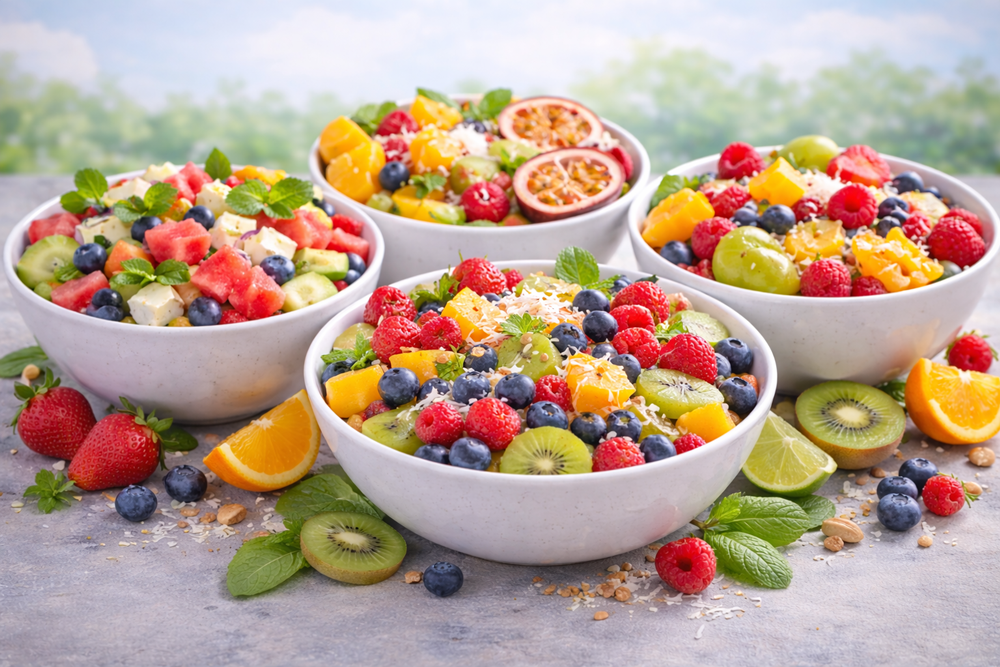 Heerlijke verschillende fruitsalades in een mooie kom