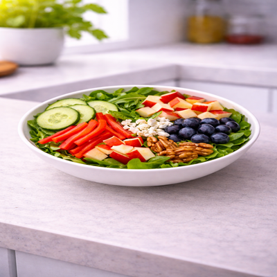 Garden Classic salade met verse groenten en fruit – klassieke groente fruitsalade.