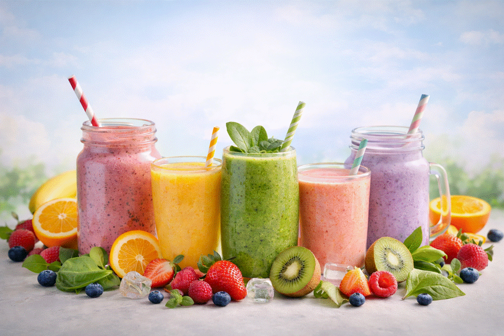 Heerlijke smoothies in mooie glazen in diverse smaken