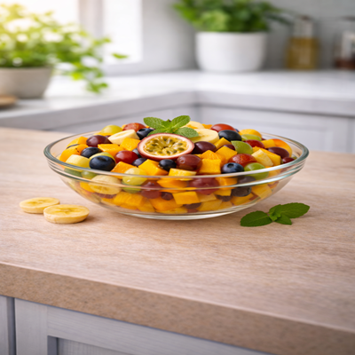 Zonnekus salade met zomers fruit, lichte en gezonde klassieke fruitsalade