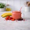 All You Need Is Smoothie met een leuke glas met fruit er om heen