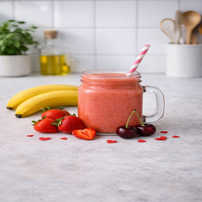 All You Need Is Smoothie met een leuke glas met fruit er om heen