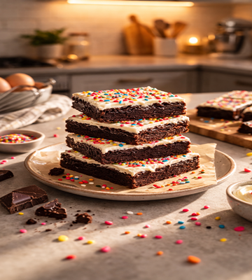 Birthday Brownie Bars – heerlijke brownies met kleurrijke feestdecoratie, ideaal voor verjaardagen en feestjes.