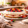 Coconut Berry Cake, luchtige cake met kokos en bessen, heerlijke zomerse bakkerijspecialiteit.