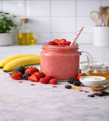 First kiss smoothie is een heerlijke gezonde smoothie in een glas met heel veel rood fruit