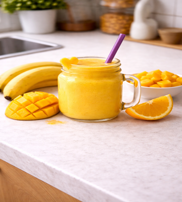 Romantische smoothie in een glas, gemaakt van banaan en mango
