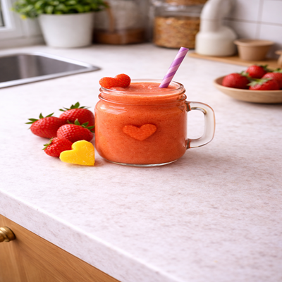 Een romantische smoothie in een glas gemaakt van aardbeien