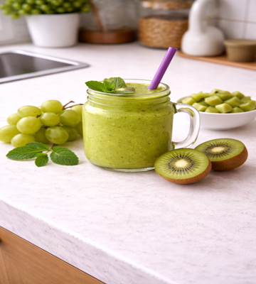 Romantische smoothie in een glas, gemaakt van kiwi en druiven