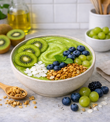 Kiwi Kiss Bowl met kiwi en fruit – gezonde en verfrissende smoothie bowl.