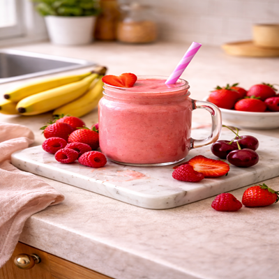 Love Glow Smoothie, gezonde love smoothie met fruit en superfoods voor een stralende glow.