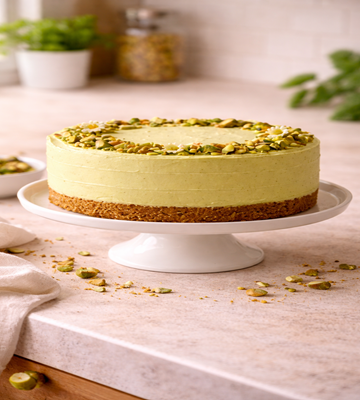 Pistache Party Cake, feestelijke cake met romige pistache en een knapperige bite, perfect voor elke gelegenheid