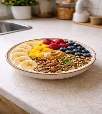 Proteïne Boost Bowl met yoghurt, fruit en eiwit, voedzame proteïne bowl