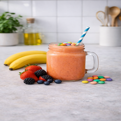 Snoep Slurp Smoothie in een glas met fruit en snoep