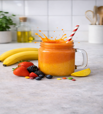 Volcano Blast Smoothie in een glas en en fruit er om heen