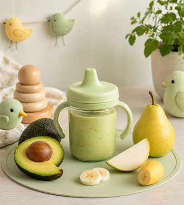 De Baby Bird Smoothie is een zachte, romige groene smoothie met banaan, peer en avocado. Helemaal afgestemd op baby’s en peuters.