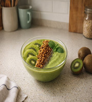 Kiwi Breeze Bowl met kiwi en tropisch fruit – lichte en gezonde groene bowl.