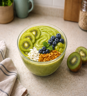Kiwi Kiss Bowl met kiwi en fruit – gezonde en verfrissende smoothie bowl.