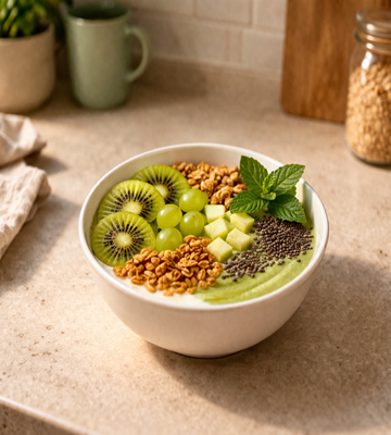 Minty Glow Bowl met munt, kiwi en fruit – verfrissende groene bowl.