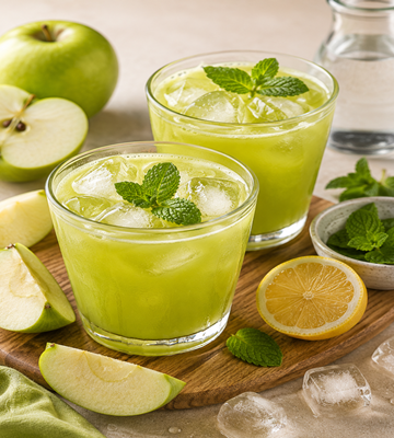 Verfrissend groen detox sap met groene appel, citroen, munt en ijsblokjes